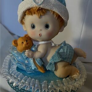Adorable Baby Figurine with Teddy Bear table decoration for baby shower